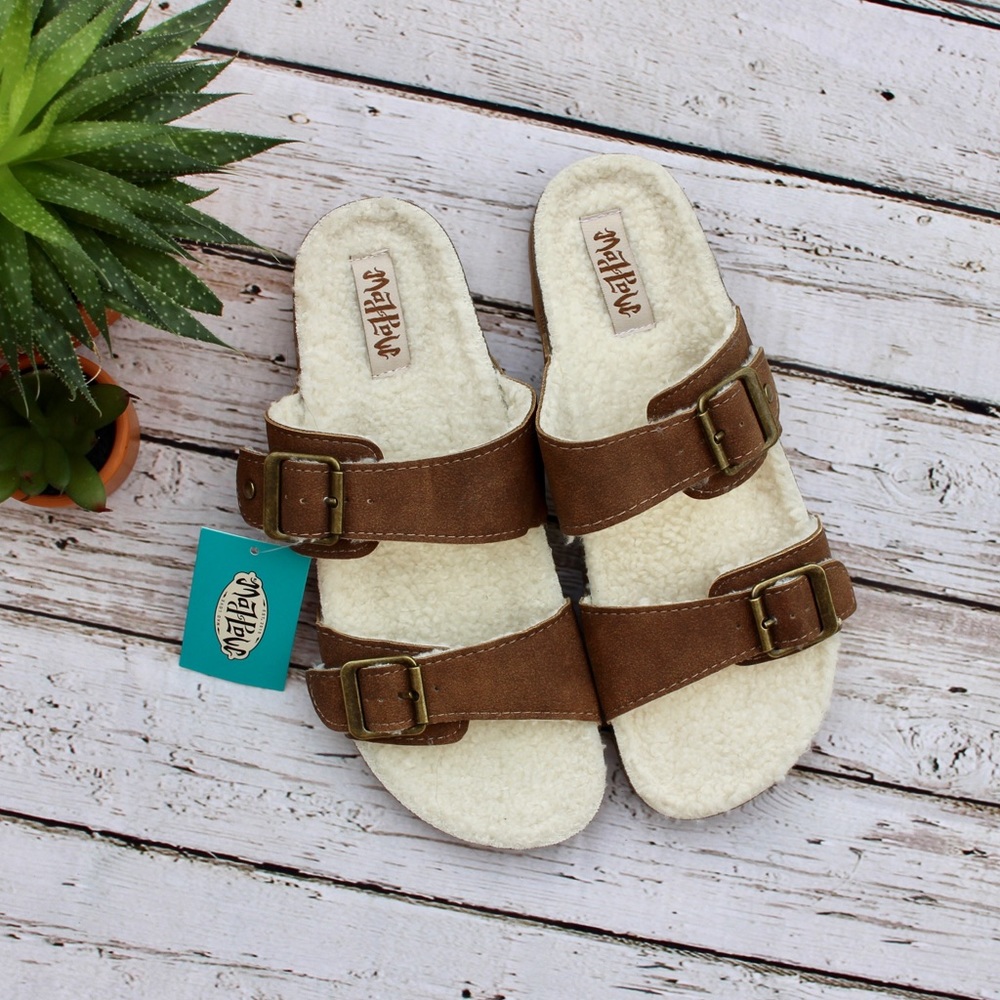 Mad Love Two Strap Buckle Sandals/Slides